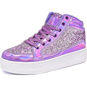 Women's Purple Shiny Glitter Sequin Shoes High Top Sneakers Fashion Bling